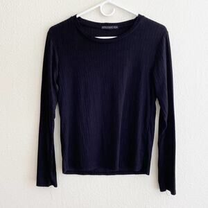 Elite Collection Ribbed Long Sleeve Shirt Black Crewneck Size Small